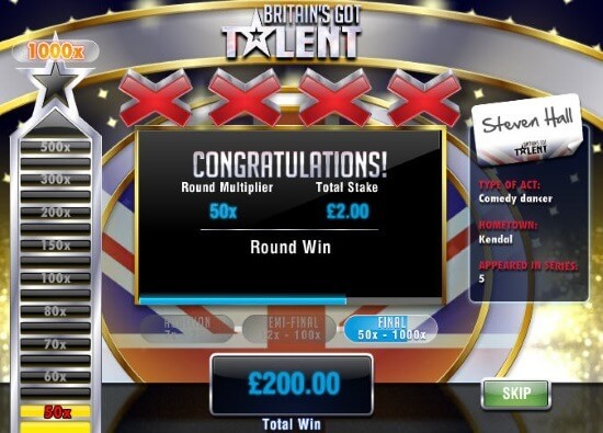 Britain’s Got Talent Slot Game Bonus Round Win