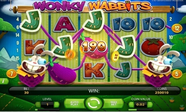 wonky wabbits slot game win