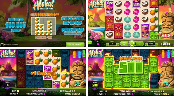 features of Aloha Cluster Pays slot game