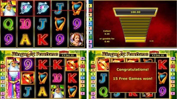 Rings of Fortune slot game comes with three bonus features which include the following.