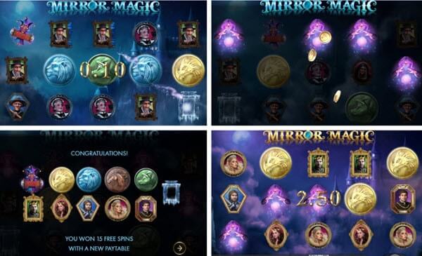 free spin feature and symbols of Mirror Magic Slot Machine